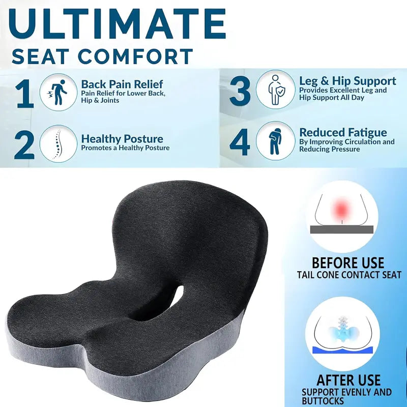 SKAVIX Ergonomic Memory Foam Seat Cushion for Back and Leg Pain Relief