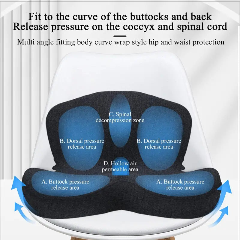 SKAVIX Ergonomic Memory Foam Seat Cushion for Back and Leg Pain Relief
