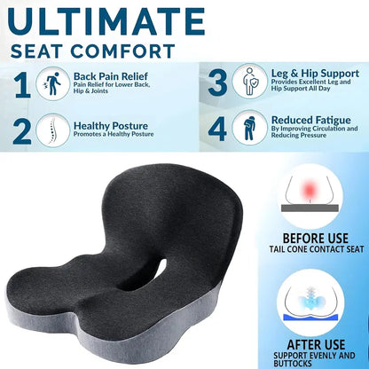 SKAVIX Ergonomic Memory Foam Seat Cushion for Back and Leg Pain Relief