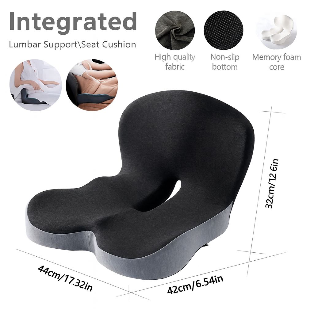 SKAVIX Ergonomic Memory Foam Seat Cushion for Back and Leg Pain Relief